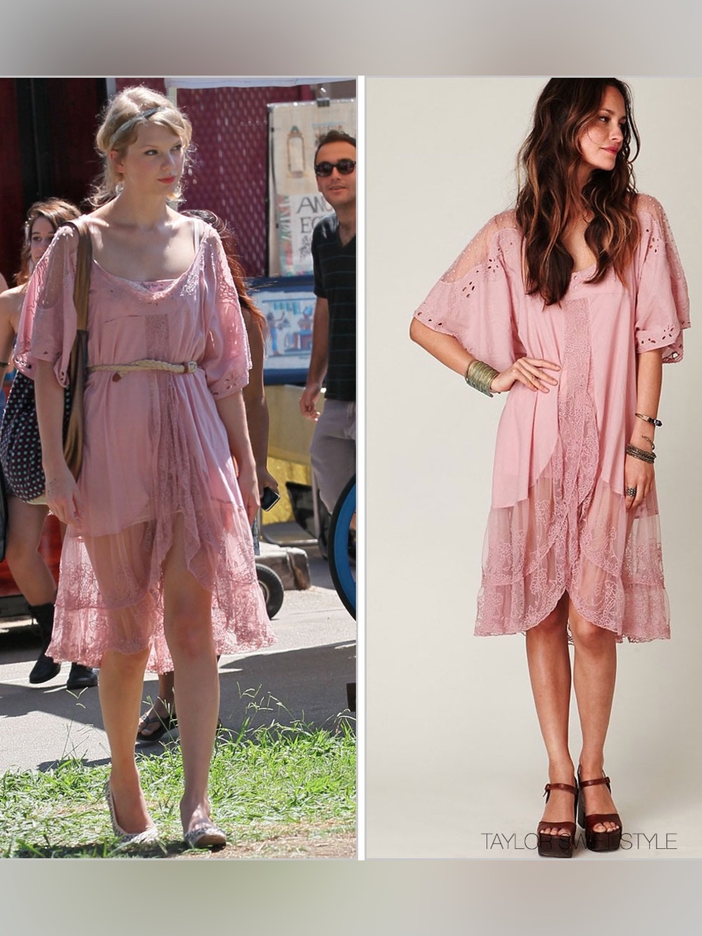 Free People All the Best Embroidered Dress Lace Trim Kimono Sleeve Pink Size XS